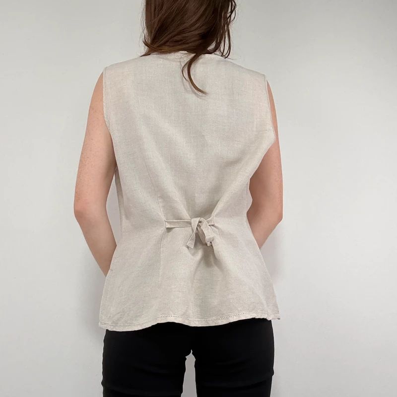 tan linen button vest