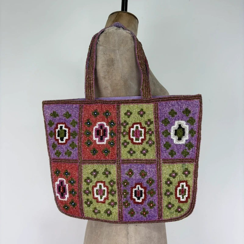 Beaded patchwork hippy boho tote handbag