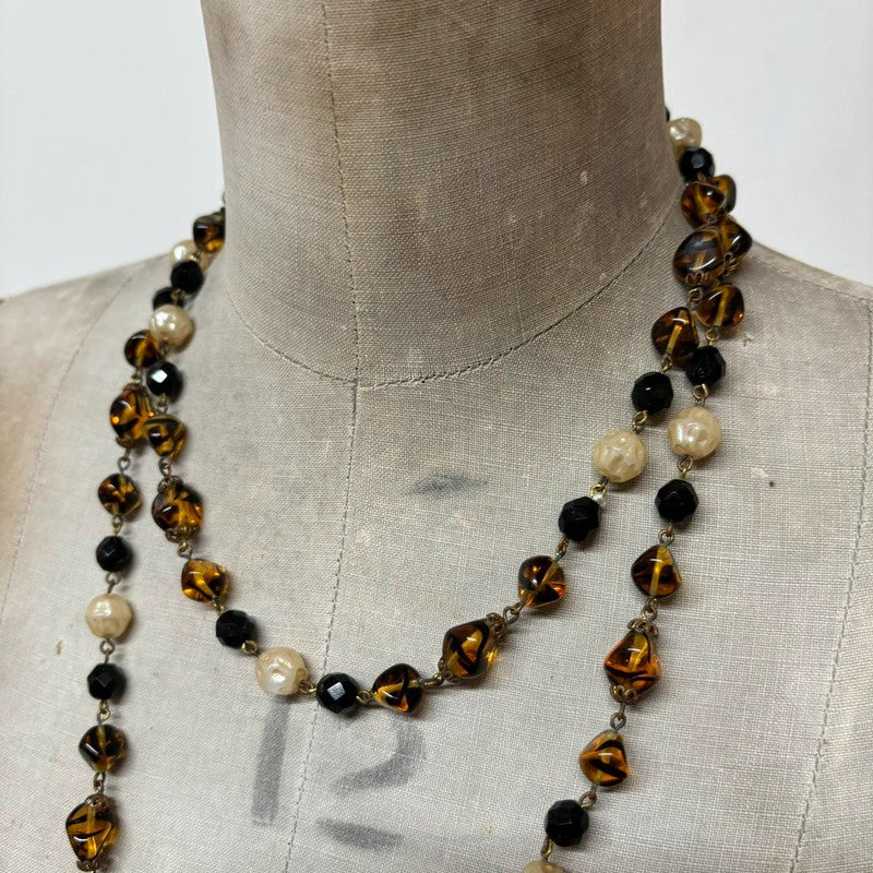 layered chain beaded charm necklace