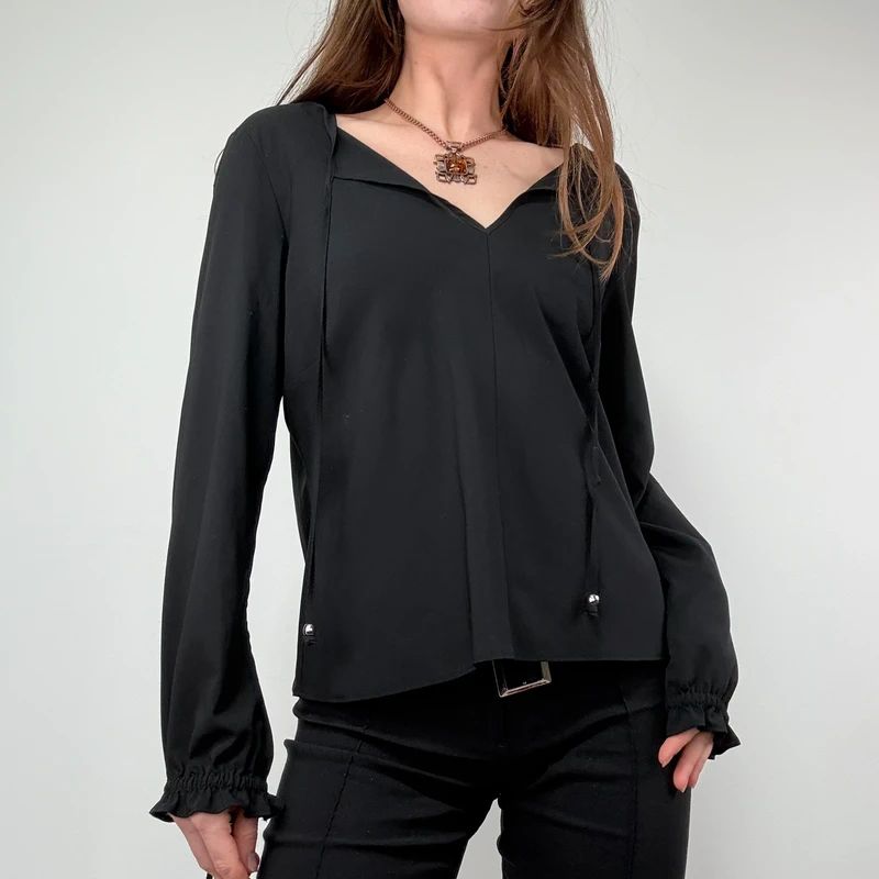 black flared floaty western boho blouse