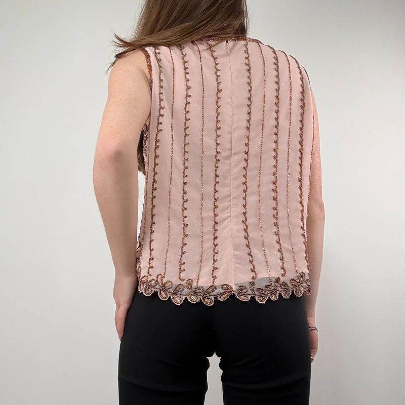 Pink Beaded embellished embroidered Vest top