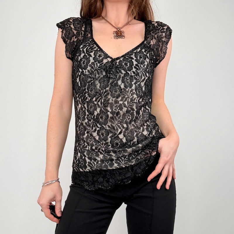 black lace flutter vest