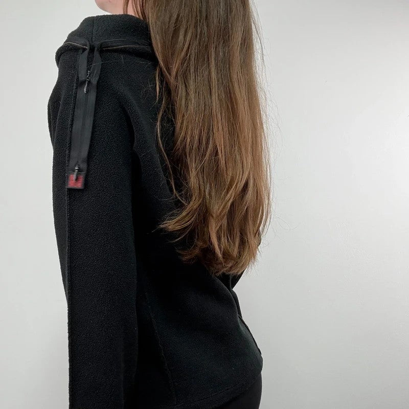 Fleece asymmetrical black zipper cop copine sweater top