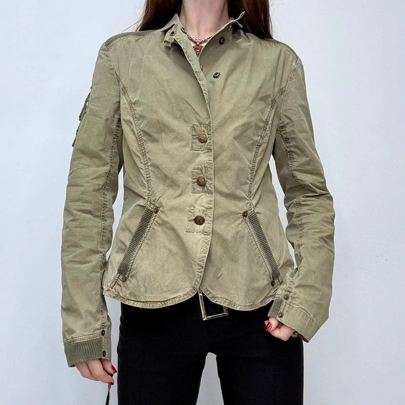 khaki flared utility popper jacket