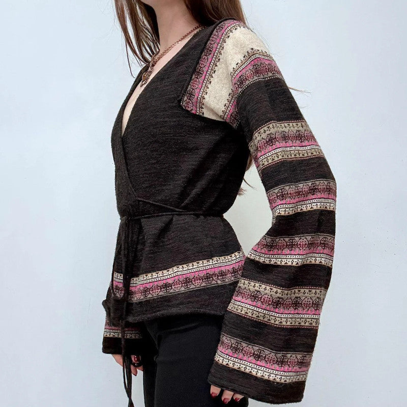 flared arran knit wrap jumper