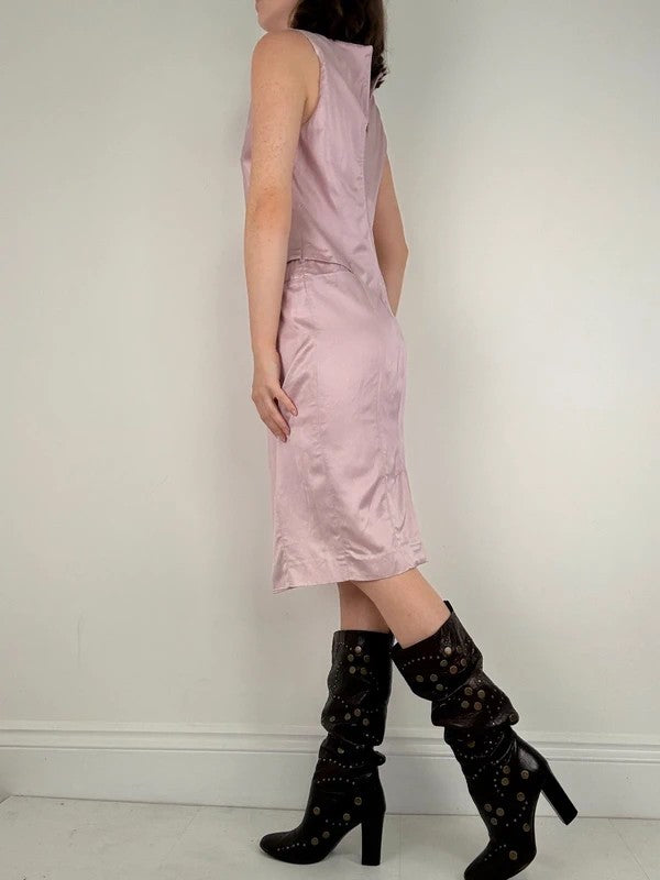 90s pink shiny fitted dress