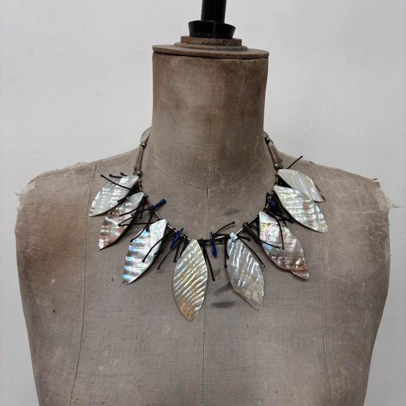 boho fairy pearl leaf necklace