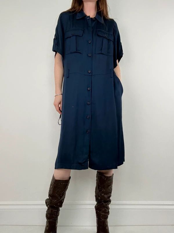 Navy satin Paul & Joe shirt dress