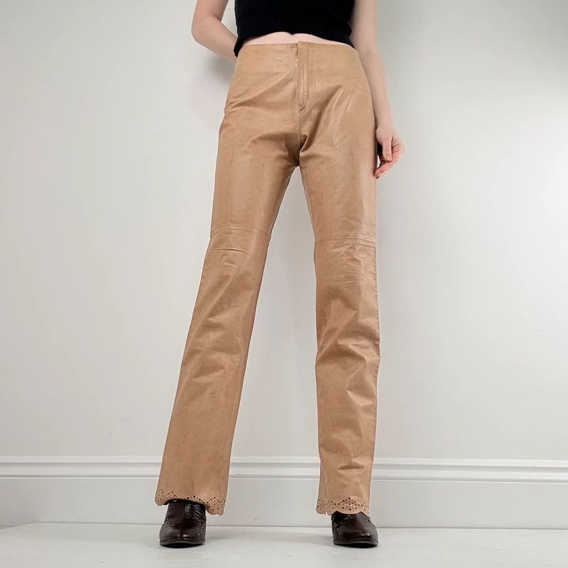 Joseph tan leather stright leg trousers