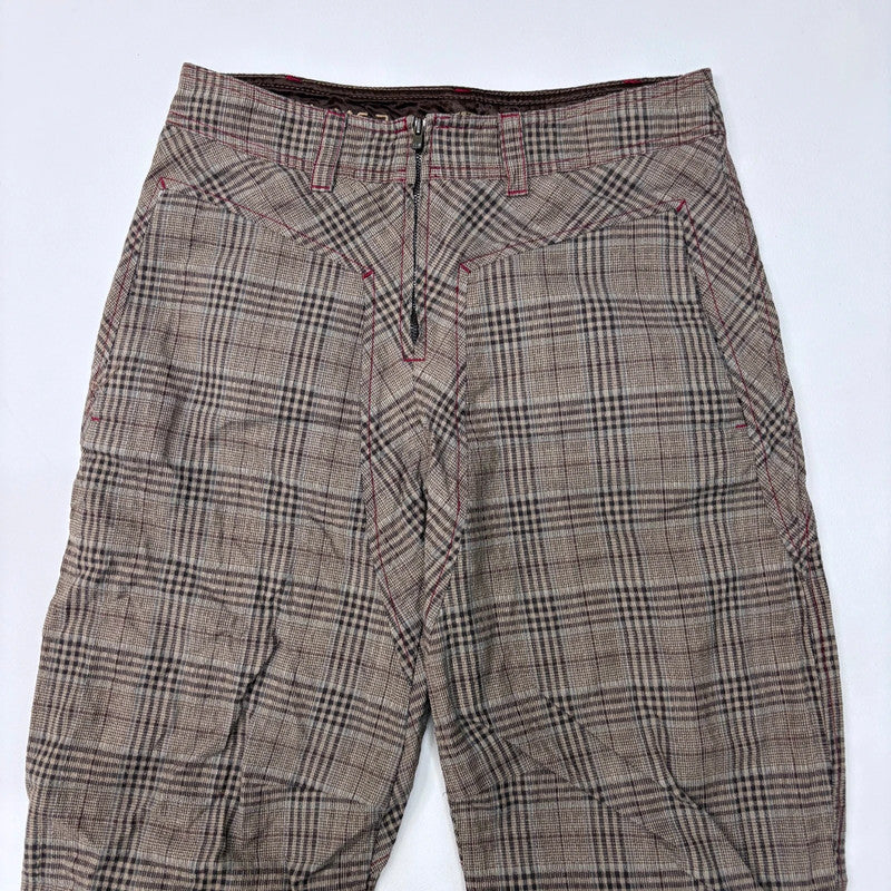 Archival tartan gathered puff trousers