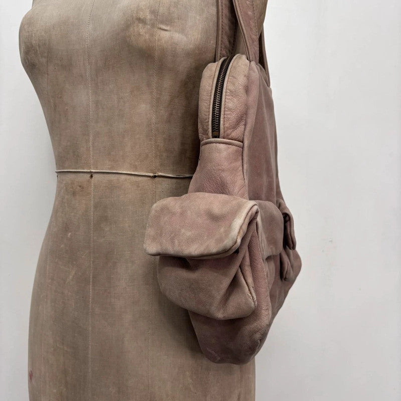 slouchy pink leather cargo bag