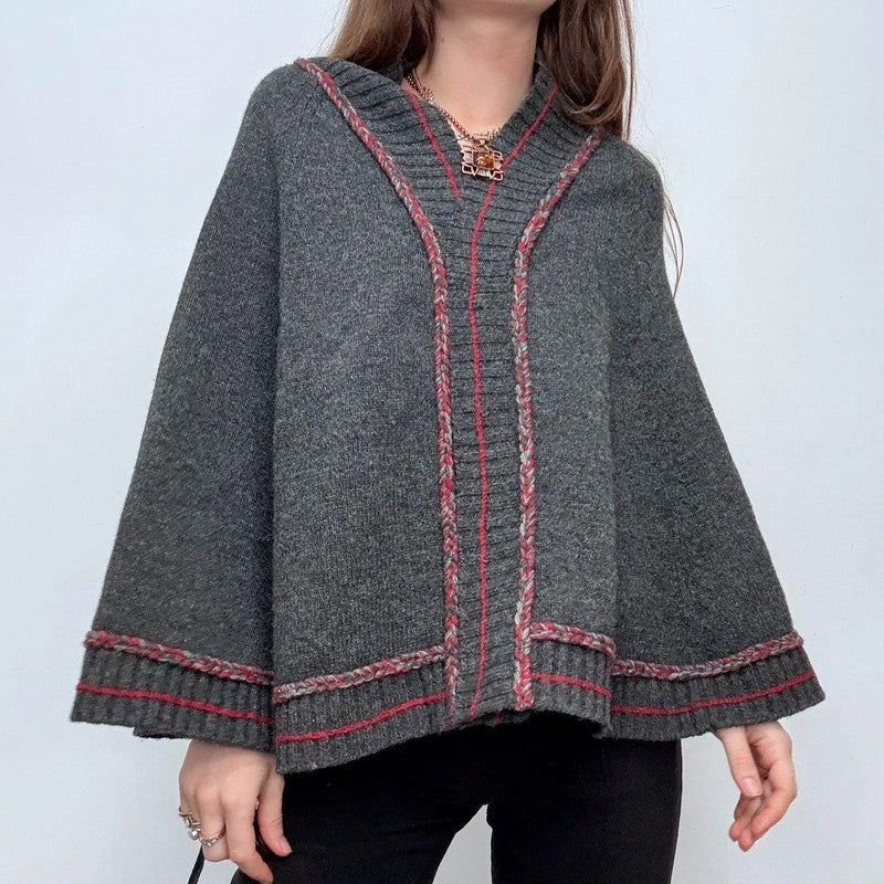 grey flared wool cape drape