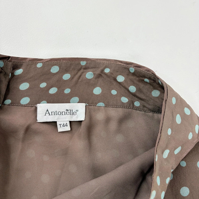 polkadot brown silk flared bias cut midi skirt