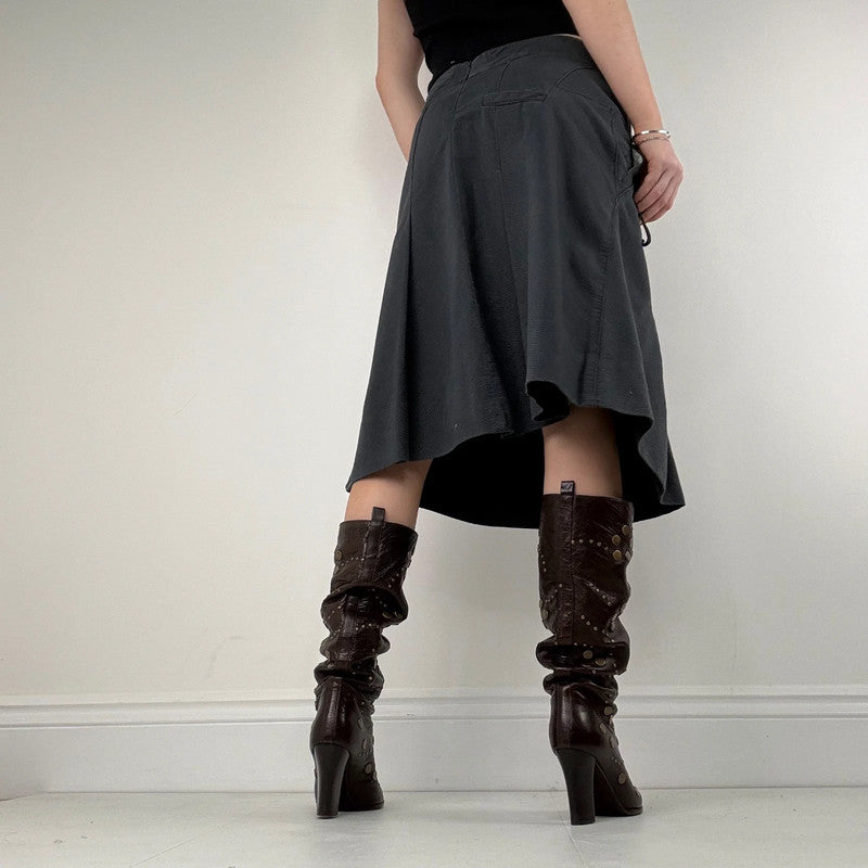 navy blue structured textured midi skirt