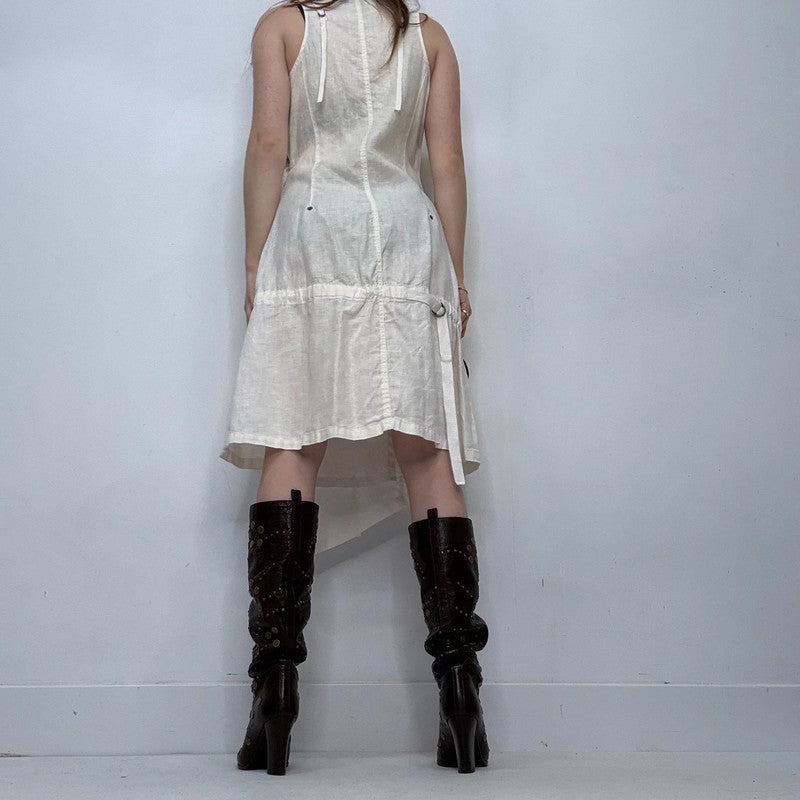 white linen utility wrap dress