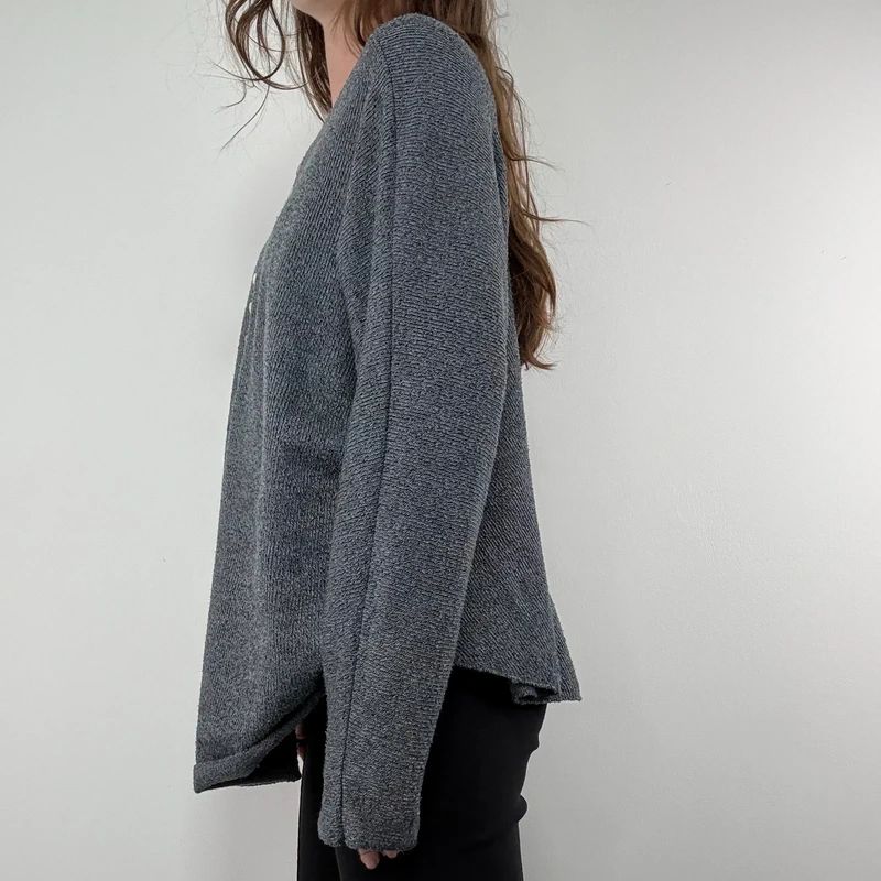 grey henley button detailed slouchy off the shoulder t-shirt