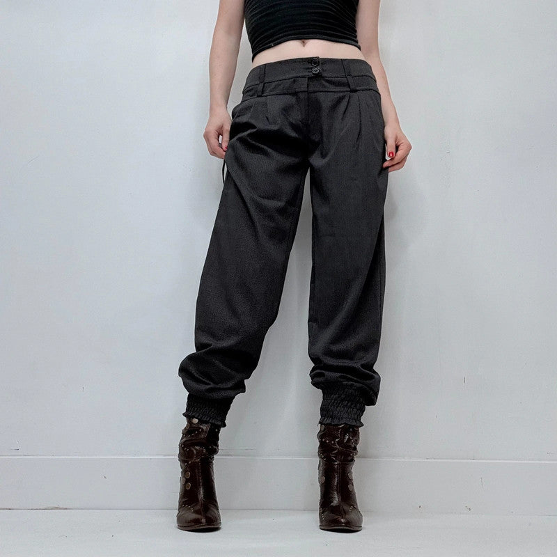 grey pleated front puff slouch trousers
