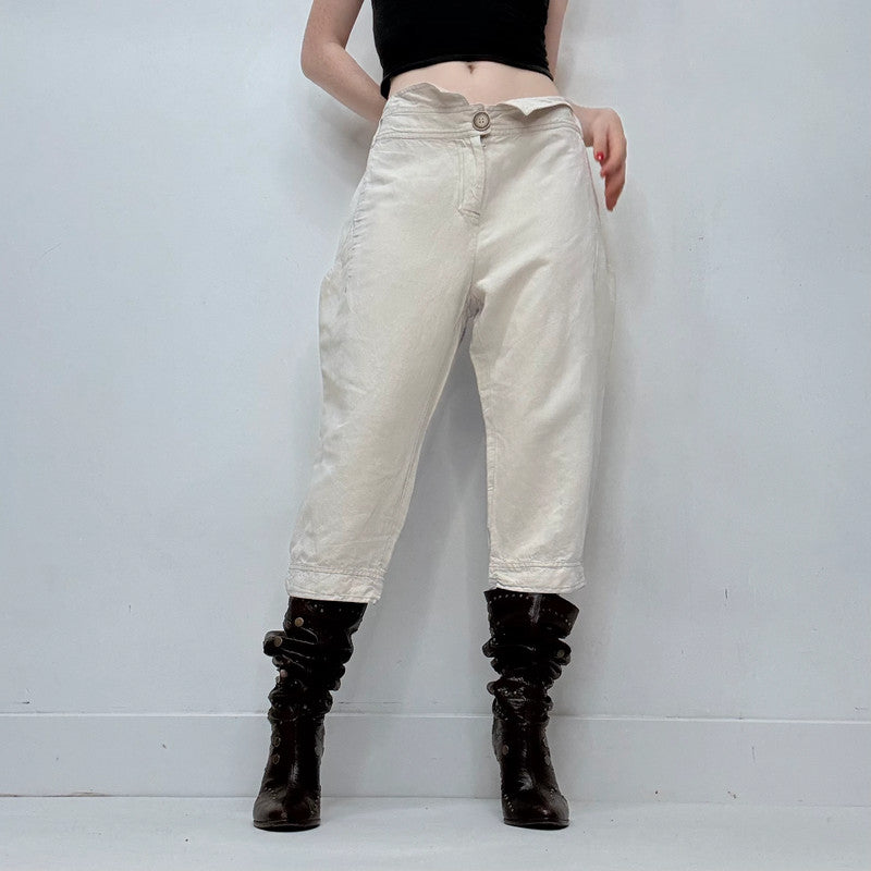 Cop Copine cream linen archival style belted capri pants