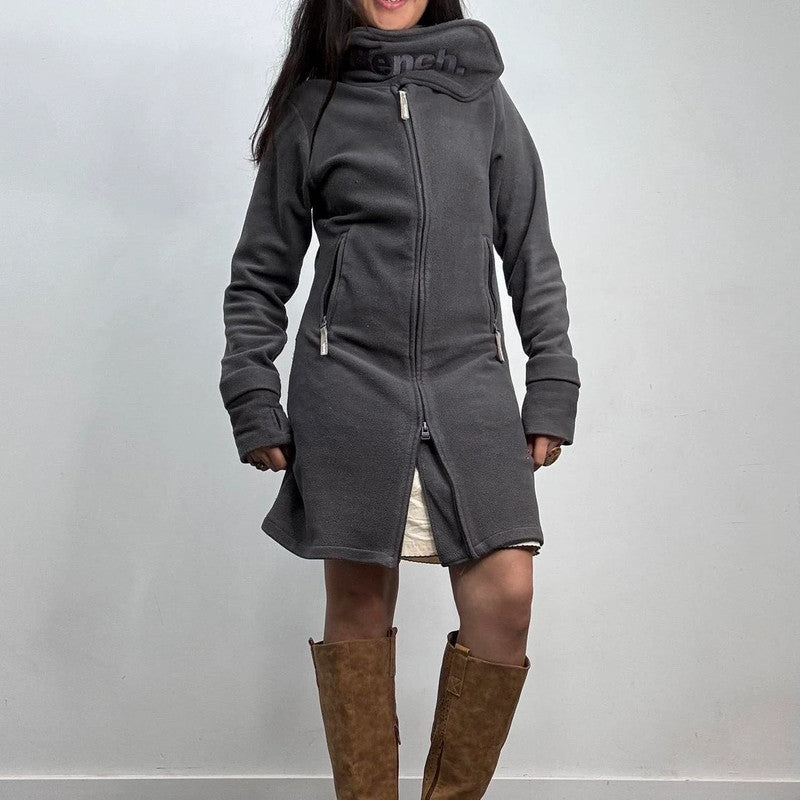 grey fleece long jacket cardigan