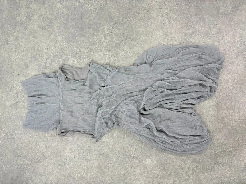 grey gathered slouchy puff midi dress