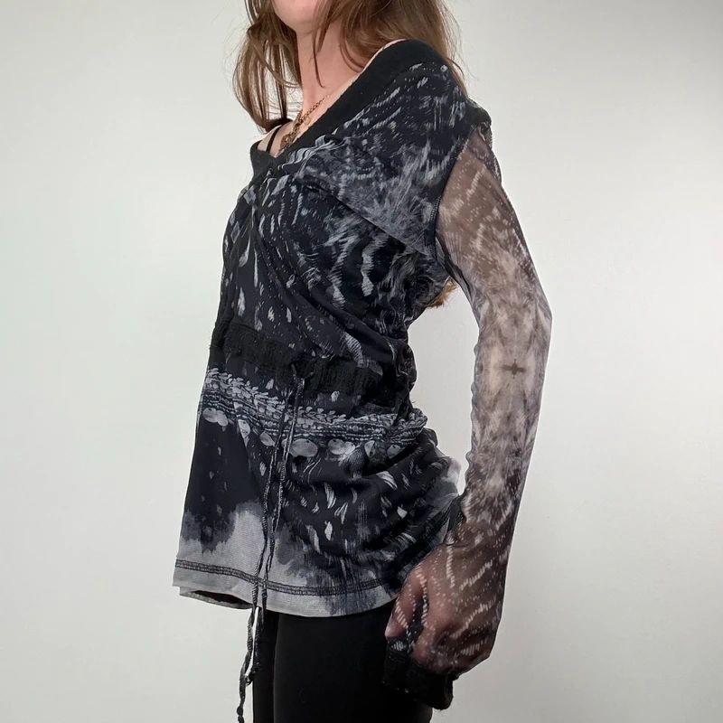 Slouchy wide neck Mohair printed Top