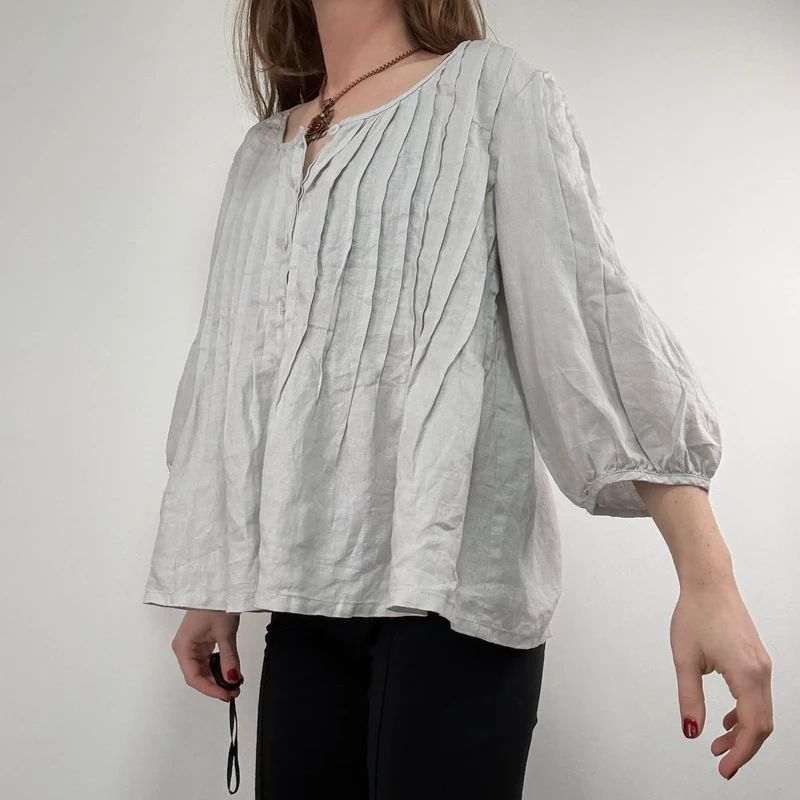 french grey pleated linen shirt