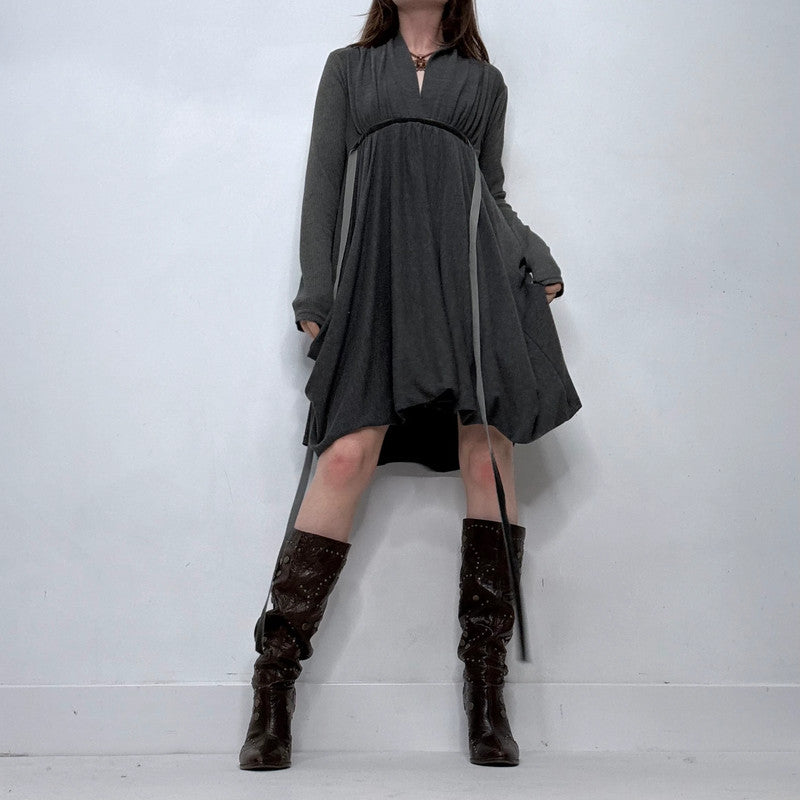 grey knitted long sleeve draped dress
