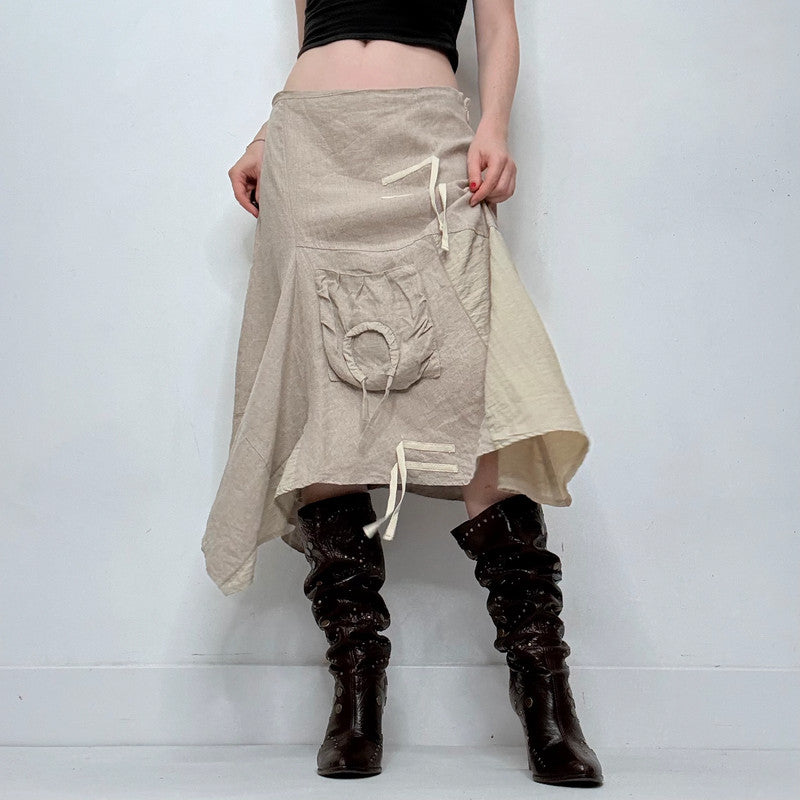 beige linen asymmetric panelled skirt