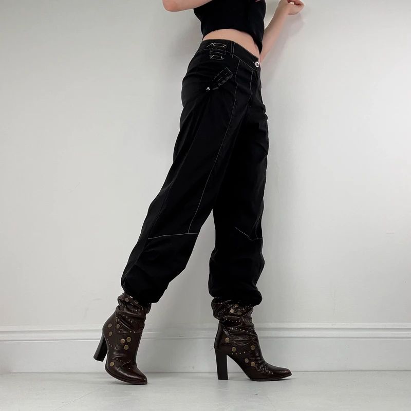 Black puff utility contrast trousers