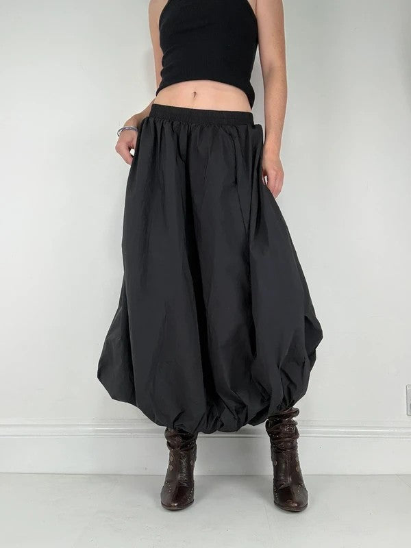 Black gathered puff balloon maxi skirt