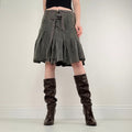 khaki pleated flared utility skirt