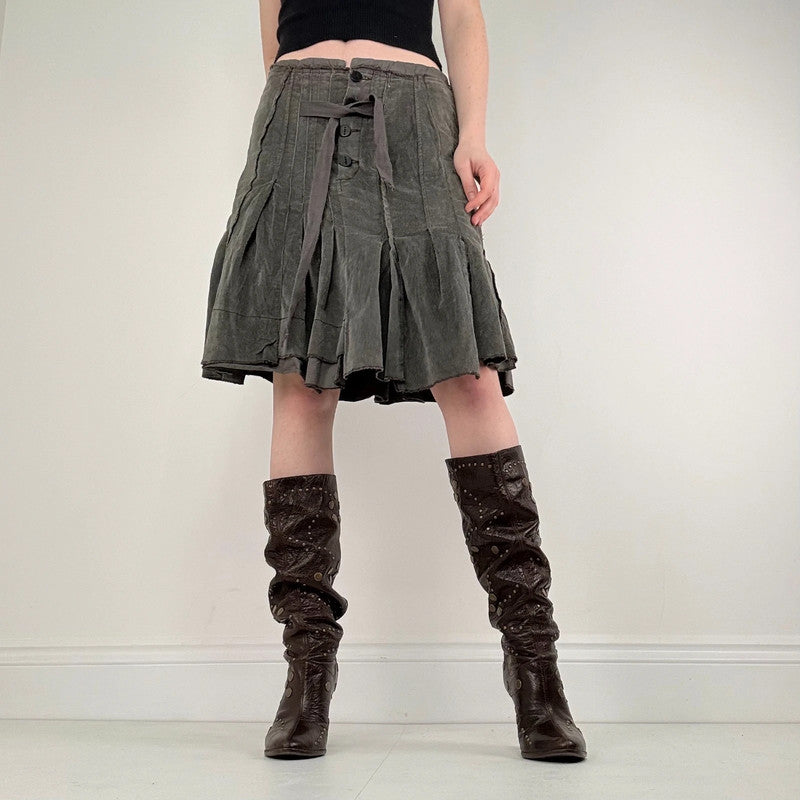 khaki pleated flared utility skirt