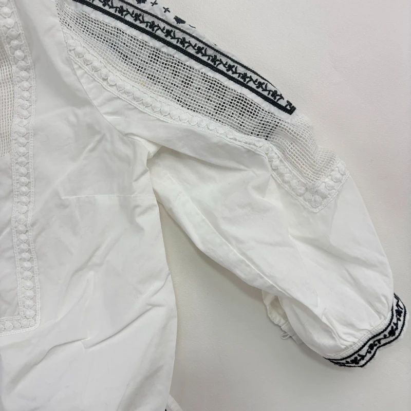 White Crochet Embroidered Cotton Blouse