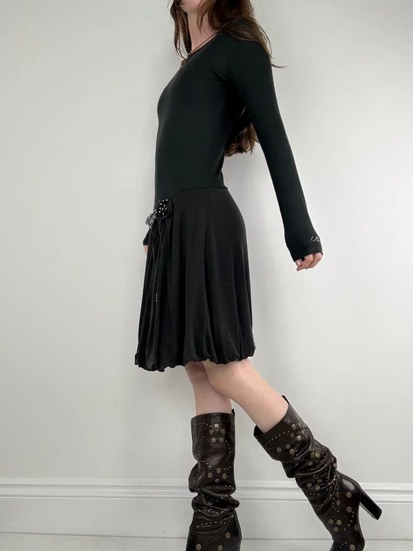 cop copine long sleeve pleated puff dress