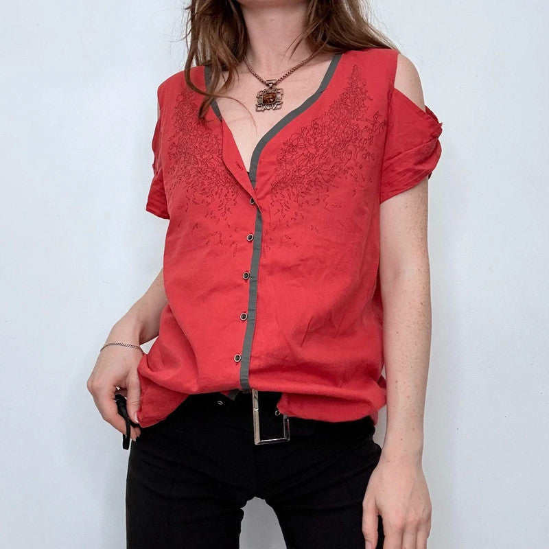 asymmetric red Cop Copine shirt
