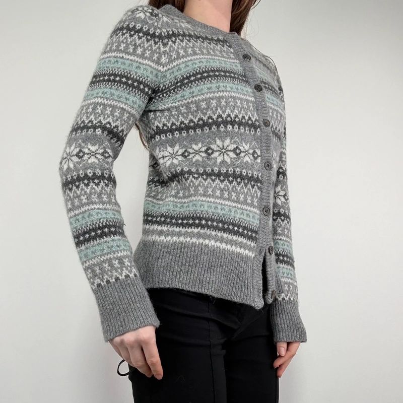 grey wool knitted fairisle cardigan