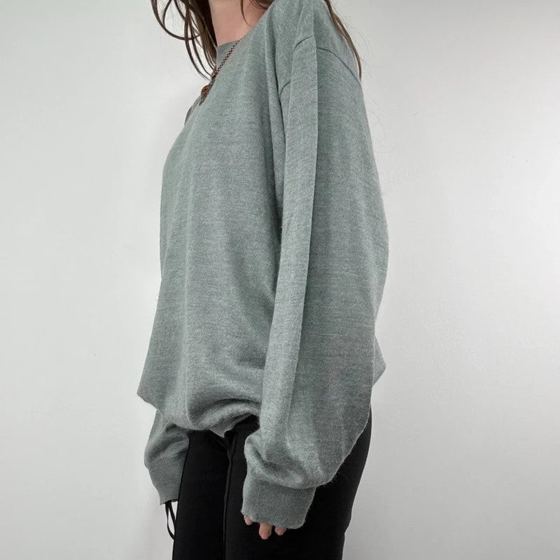grey fine knit wool blend boxy batwing sweater knit