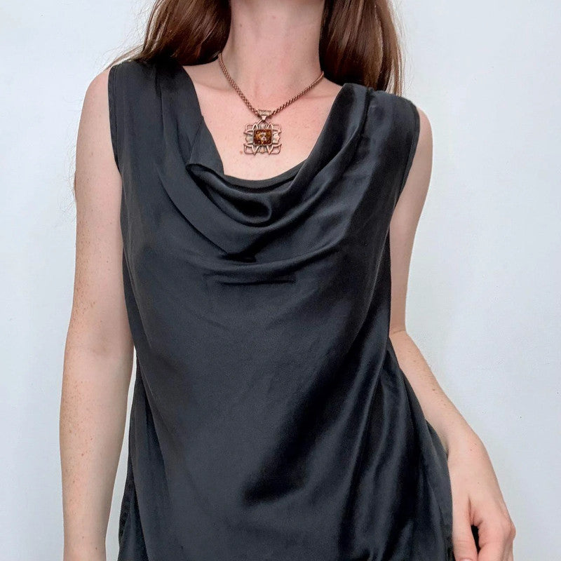 Luxury designer lingerie black silk draped vest