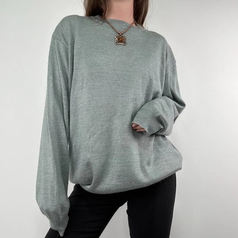 grey fine knit wool blend boxy batwing sweater knit