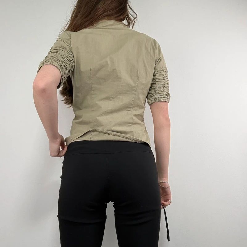 gathered khaki pleated shirt