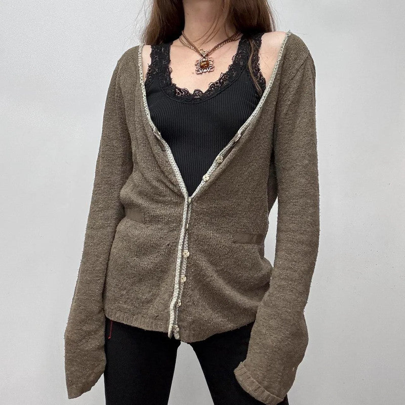 khaki brown flared cardigan