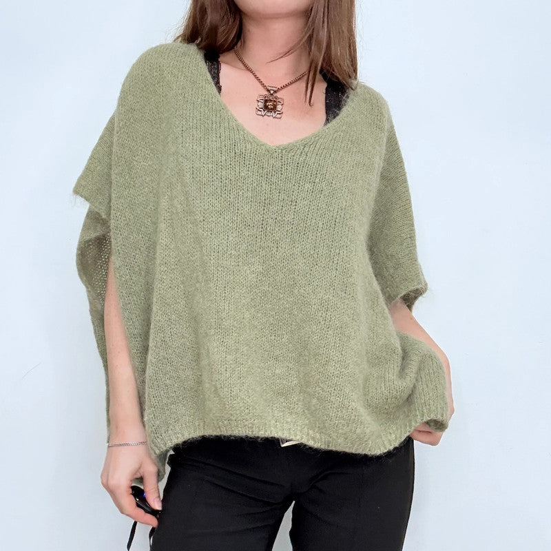 green slouchy off the shoulder jumper