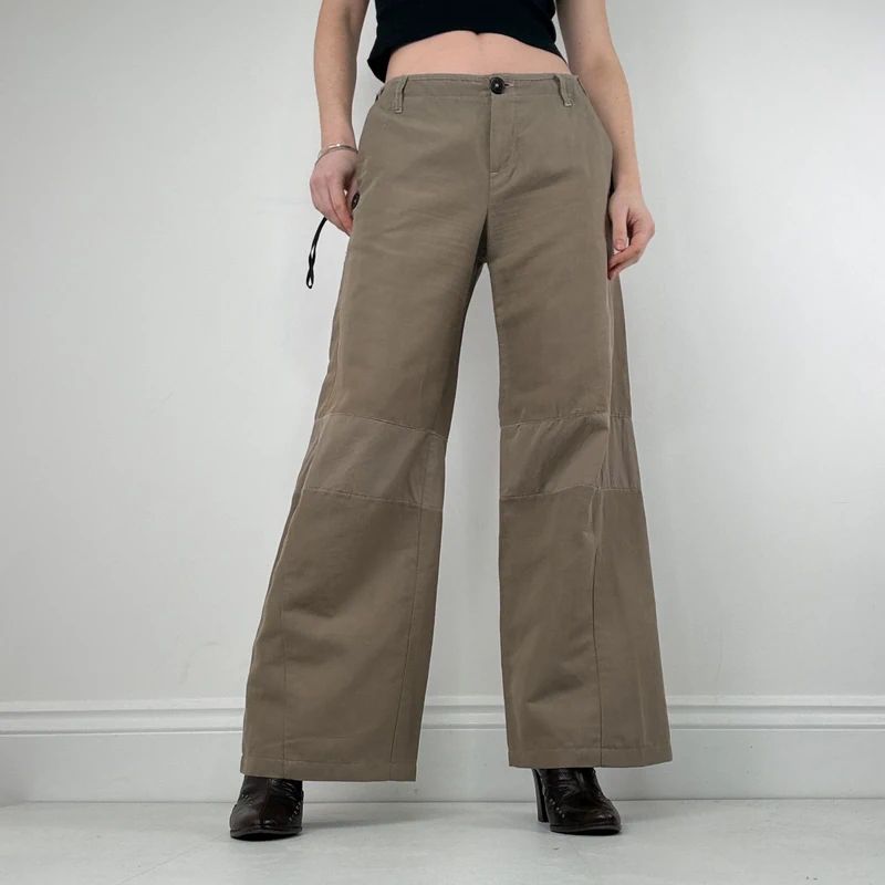 low rise khaki wide leg utility pants