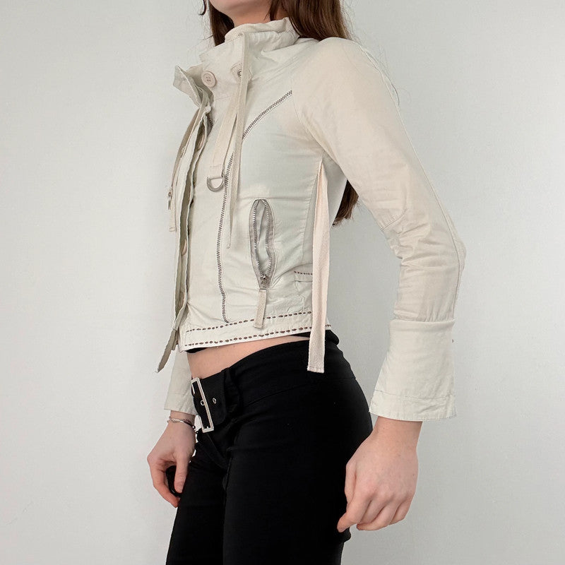 cream utility cropped fitted jacket