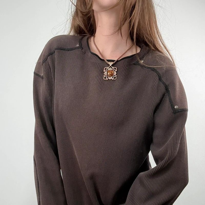 chunky knit brown ribbed jumper