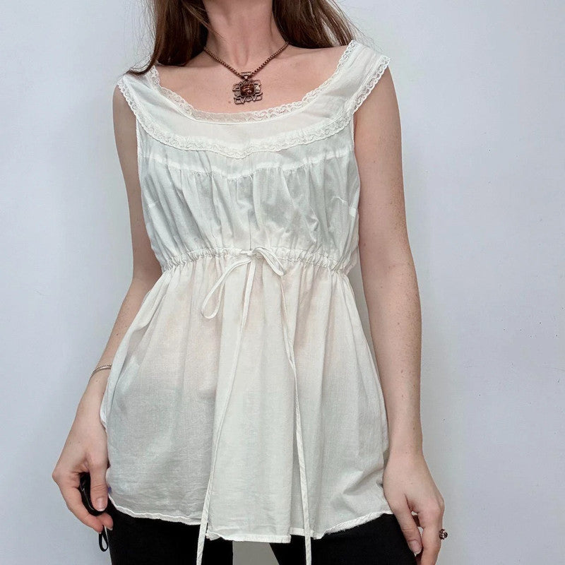 white cotton lace flare cami