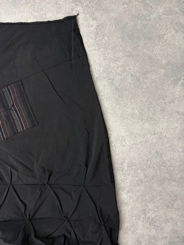 Black pleated puff maxi cargo skirt