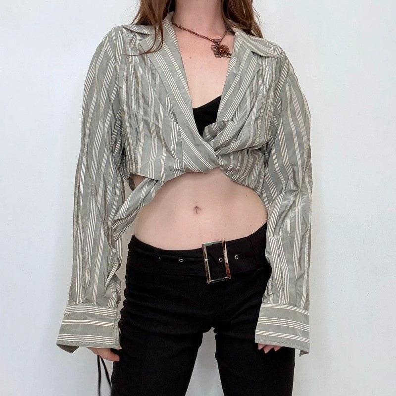 grey pinstripe structured puff shirt