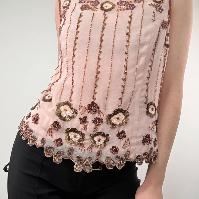 Pink Beaded embellished embroidered Vest top