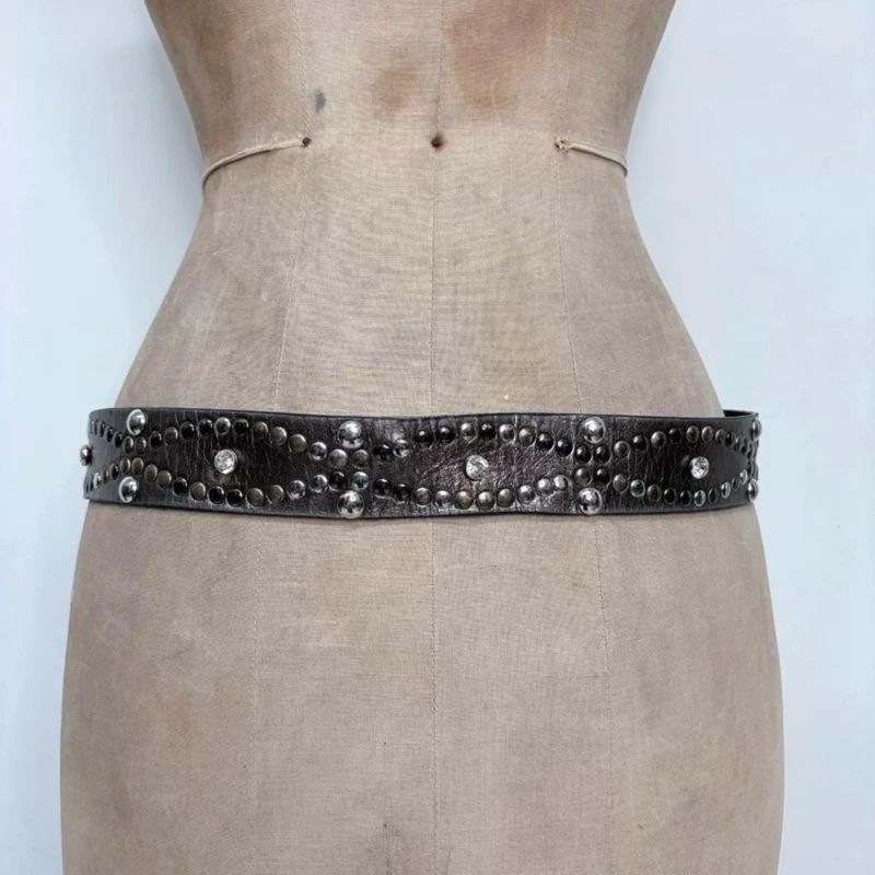 silver studded diamond leather belt